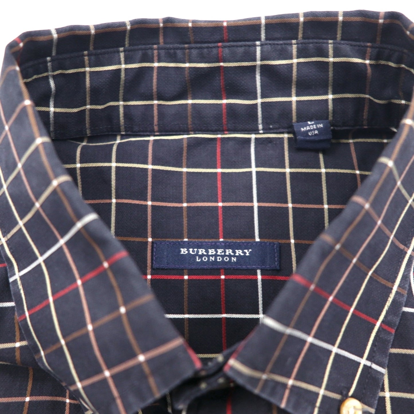 BURBERRY USA製 ビッグサイズ ボタンダウンシャツ L ブラック コットン ウィンドペンチェック