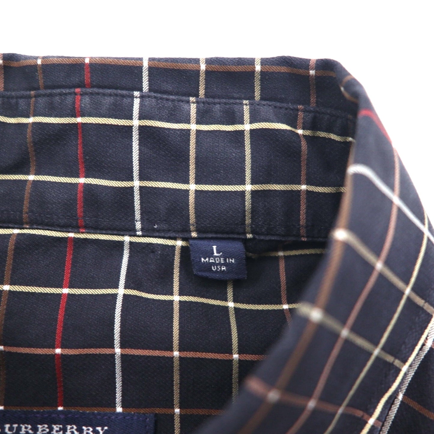BURBERRY USA製 ビッグサイズ ボタンダウンシャツ L ブラック コットン ウィンドペンチェック
