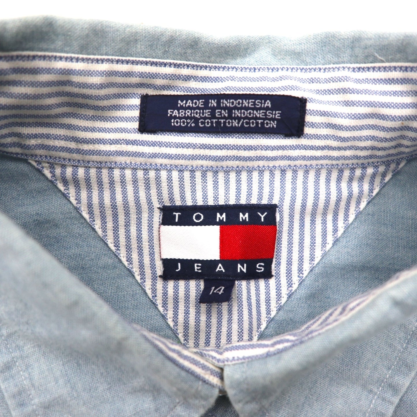 TOMMY JEANS 90年代 シャンブレーシャツ XL ブルー コットン ワンポイントロゴ刺繍