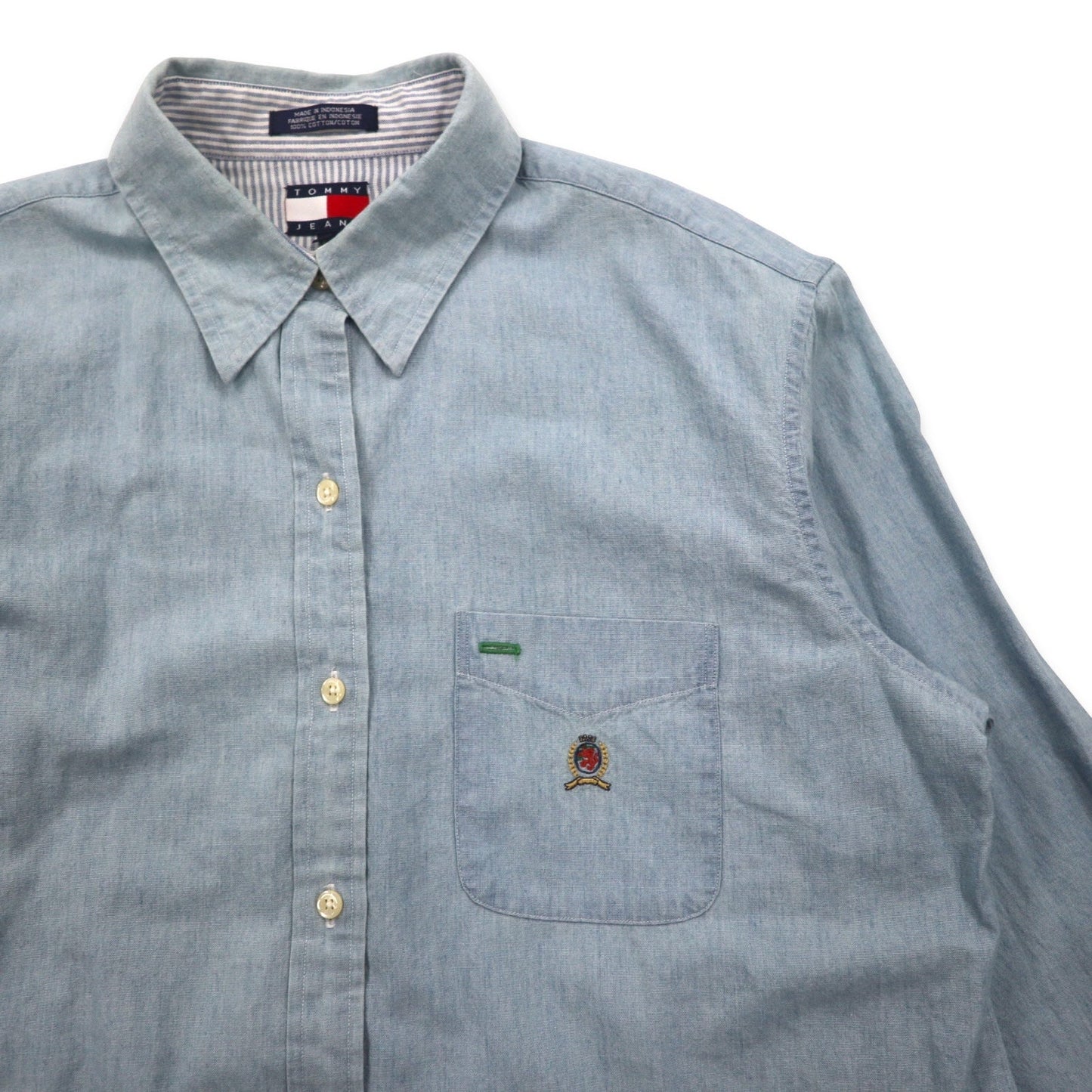 TOMMY JEANS 90年代 シャンブレーシャツ XL ブルー コットン ワンポイントロゴ刺繍