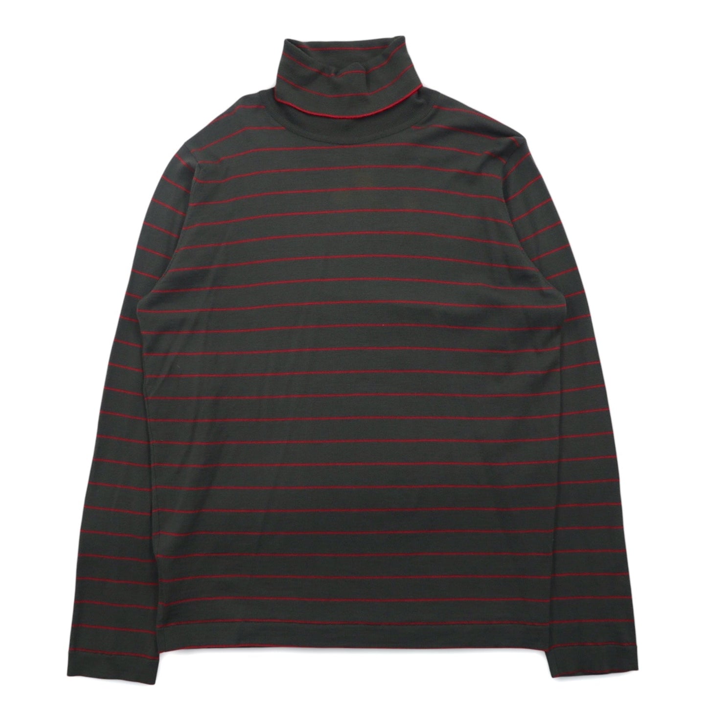 JOHN SMEDLEY イングランド製 タートルネック メリノウールニット セーター M カーキ ボーダー