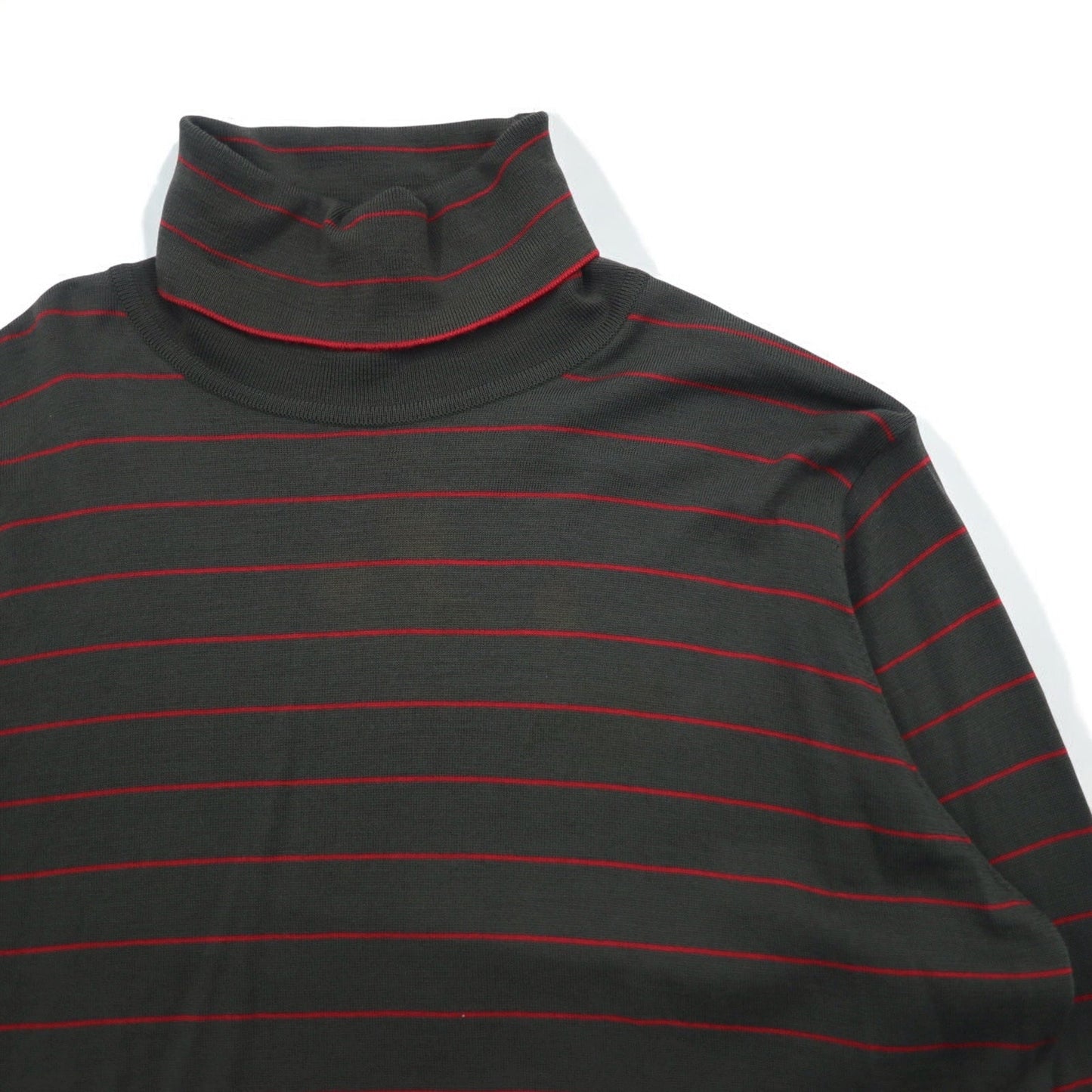 JOHN SMEDLEY イングランド製 タートルネック メリノウールニット セーター M カーキ ボーダー