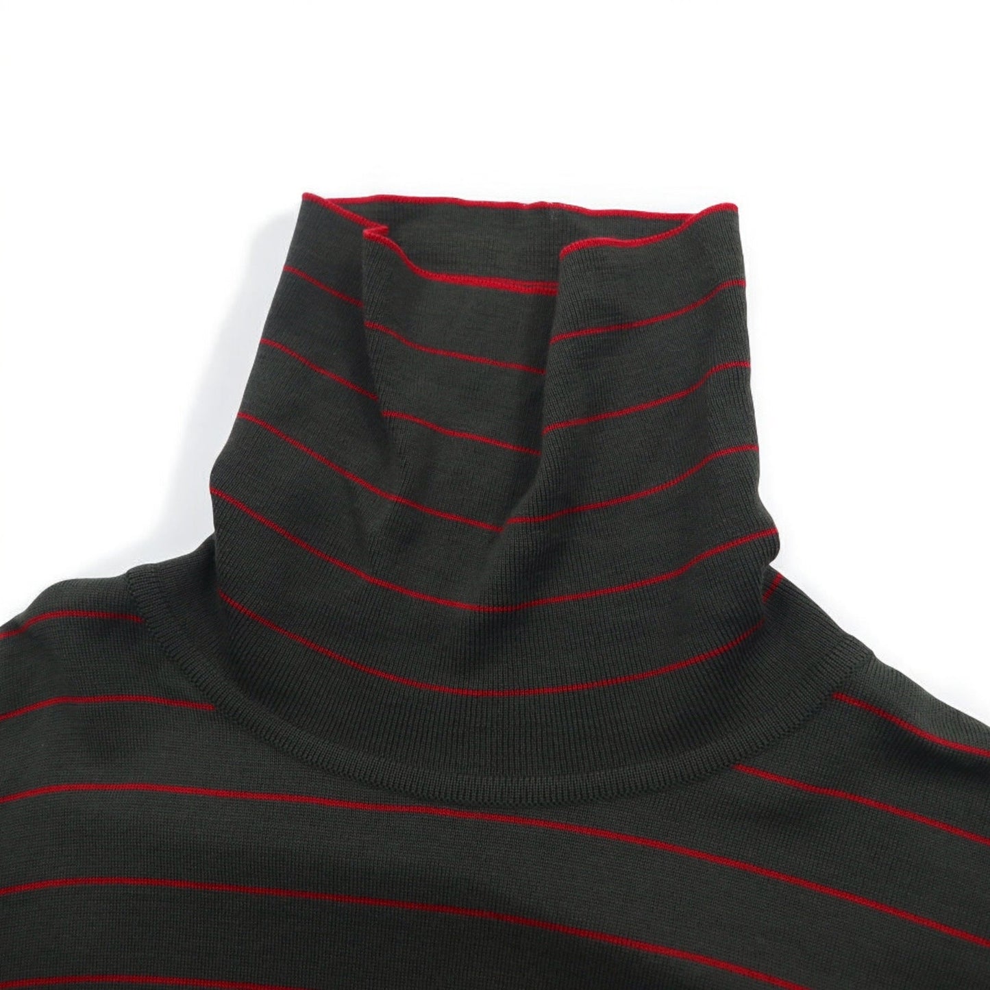 JOHN SMEDLEY イングランド製 タートルネック メリノウールニット セーター M カーキ ボーダー