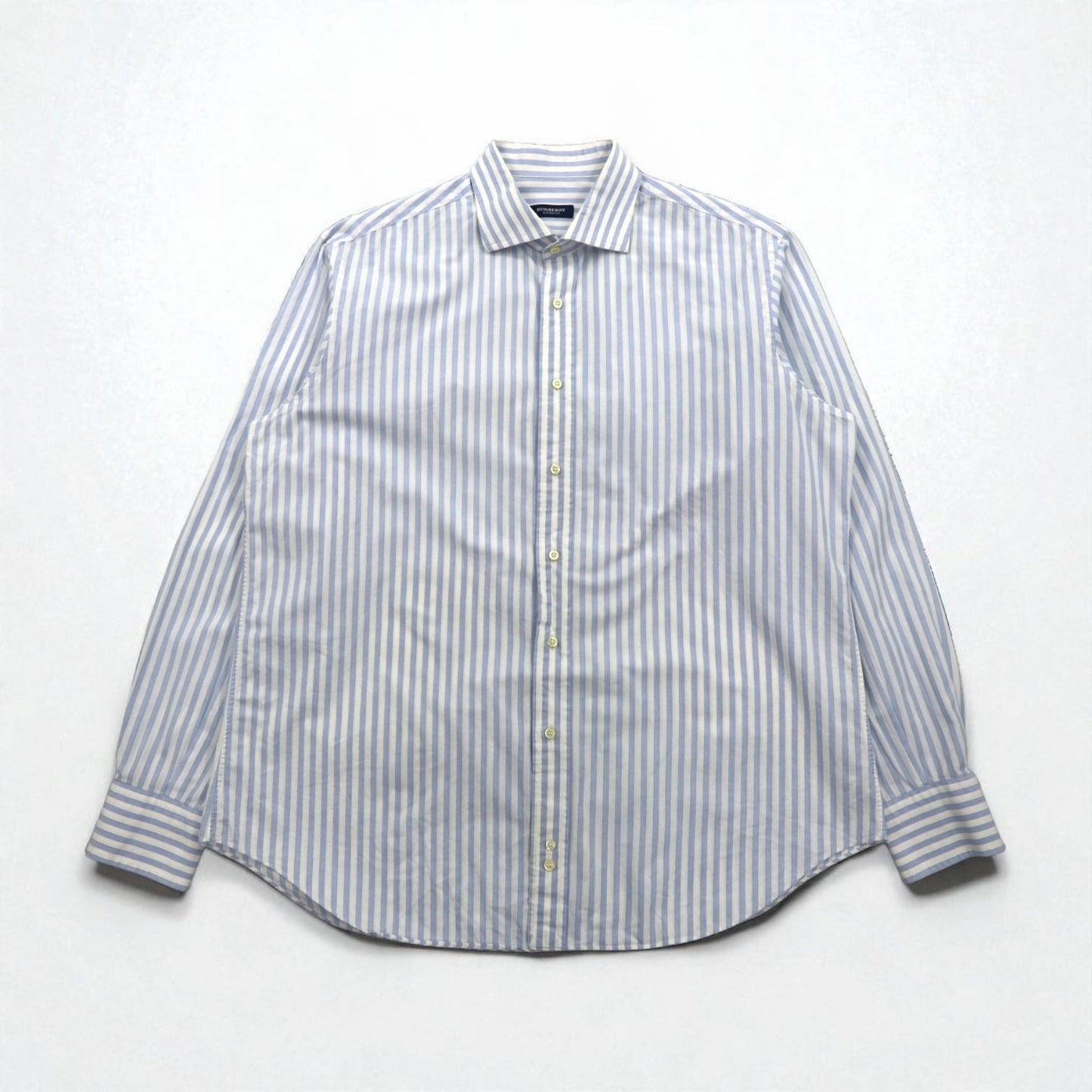 BURBERRY ワイドカラー ストライプ ドレスシャツ XL ブルー ホワイト コットン