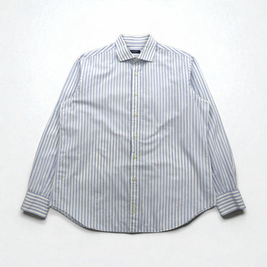 BURBERRY ワイドカラー ストライプ ドレスシャツ XL ブルー ホワイト コットン