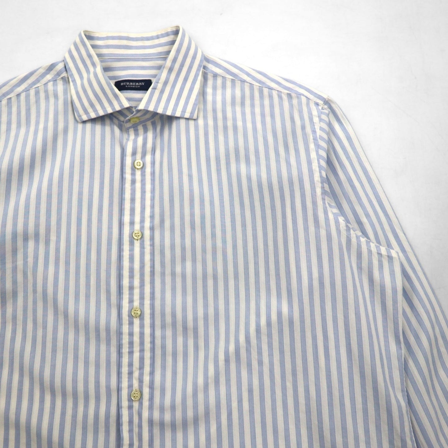 BURBERRY ワイドカラー ストライプ ドレスシャツ XL ブルー ホワイト コットン