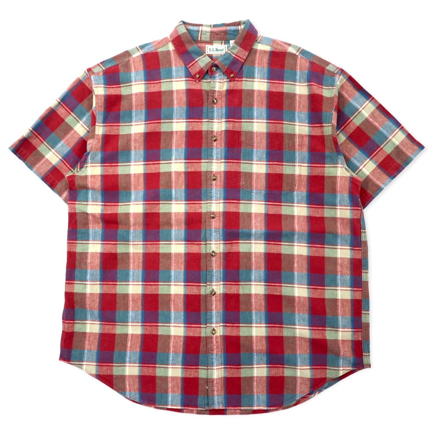 L.L.Bean 90年代 半袖 ボタンダウンシャツ XXL レッド コットン リネン混 ビッグサイズ ジャマイカ製