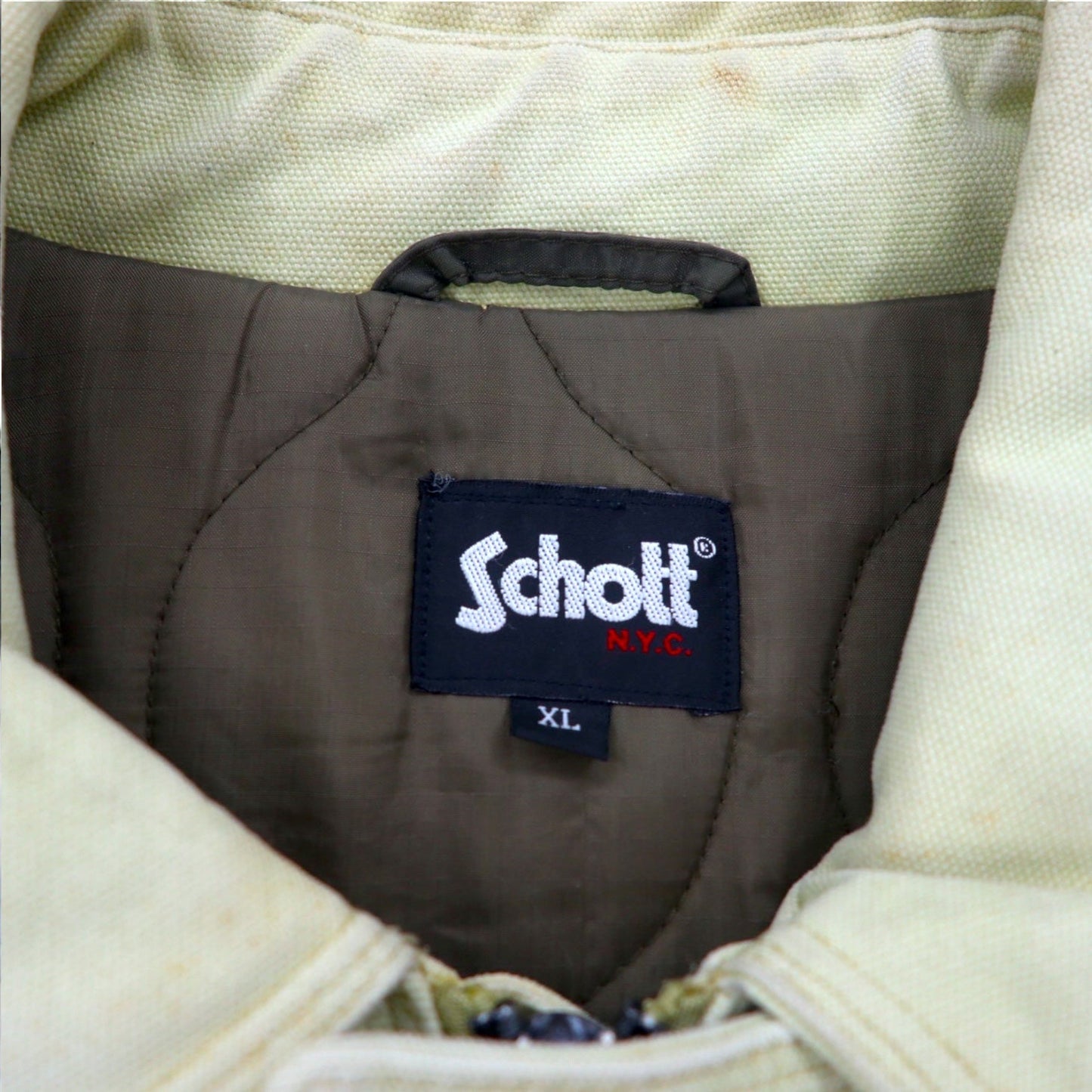 Schott ファイヤーマンジャケット ダック ワークジャケット カバーオール XL ベージュ 中綿 キルティングライナー