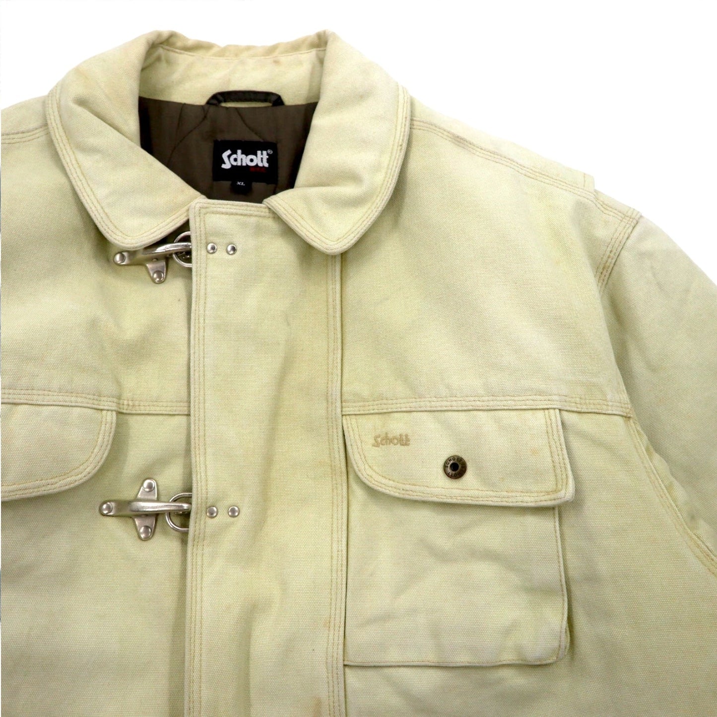 Schott ファイヤーマンジャケット ダック ワークジャケット カバーオール XL ベージュ 中綿 キルティングライナー