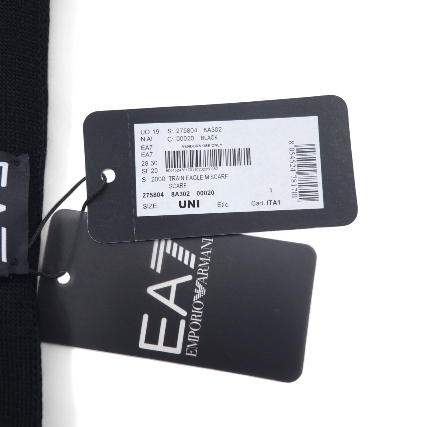 EMPORIO ARMANI イタリア製 ロゴプリント マフラー ブラック アクリル 275804 8A302 未使用品