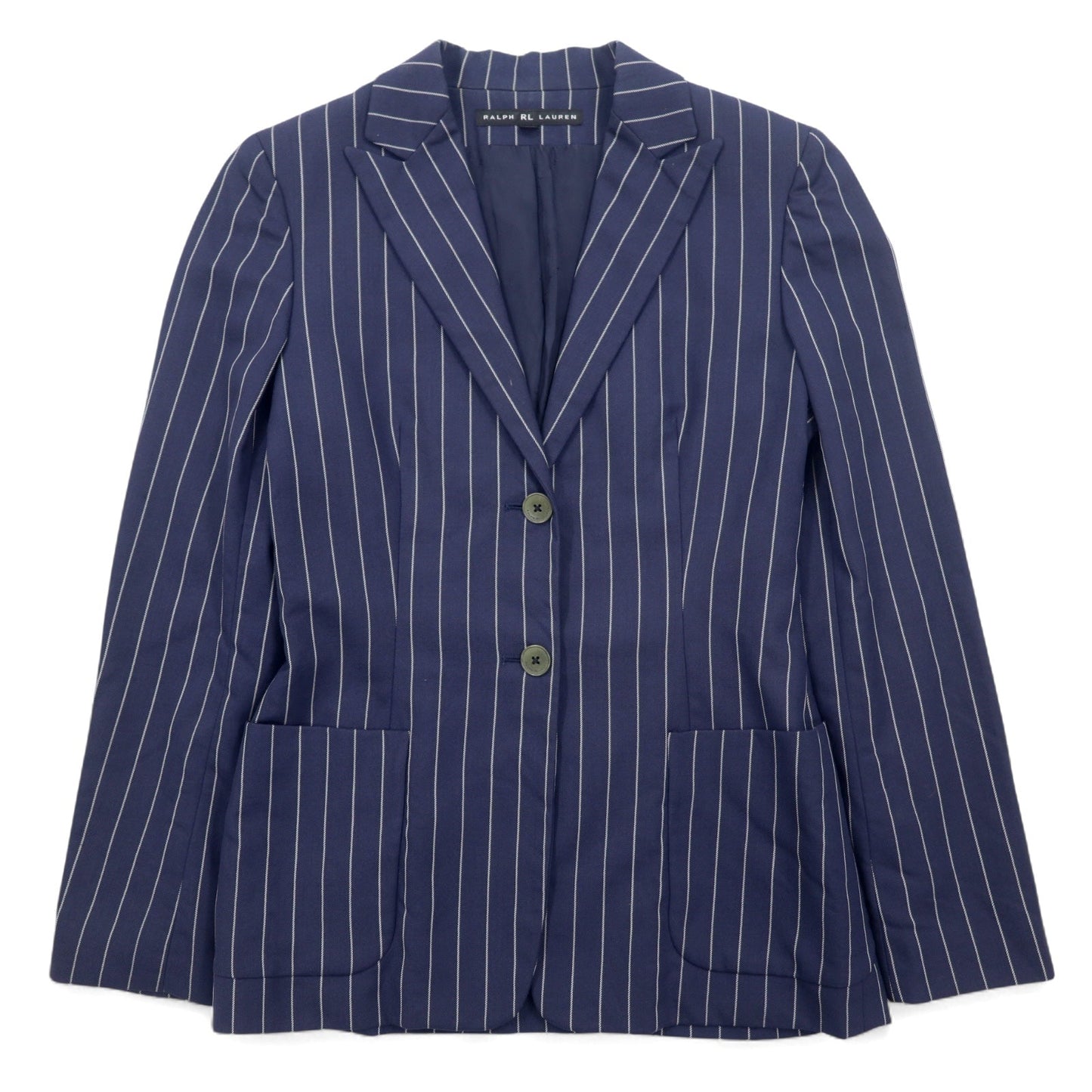 RALPH LAUREN 2B テーラードジャケット S ネイビー ウール ナイロン ストライプ ピークドラペル 日本製