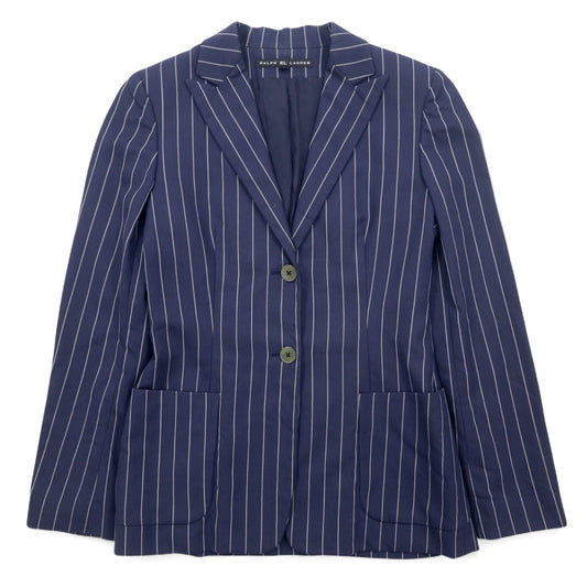 RALPH LAUREN 2B テーラードジャケット S ネイビー ウール ナイロン ストライプ ピークドラペル 日本製