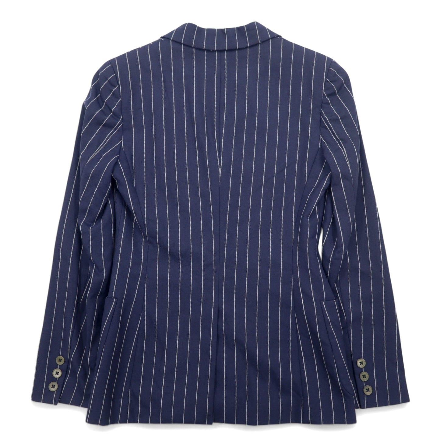 RALPH LAUREN 2B テーラードジャケット S ネイビー ウール ナイロン ストライプ ピークドラペル 日本製