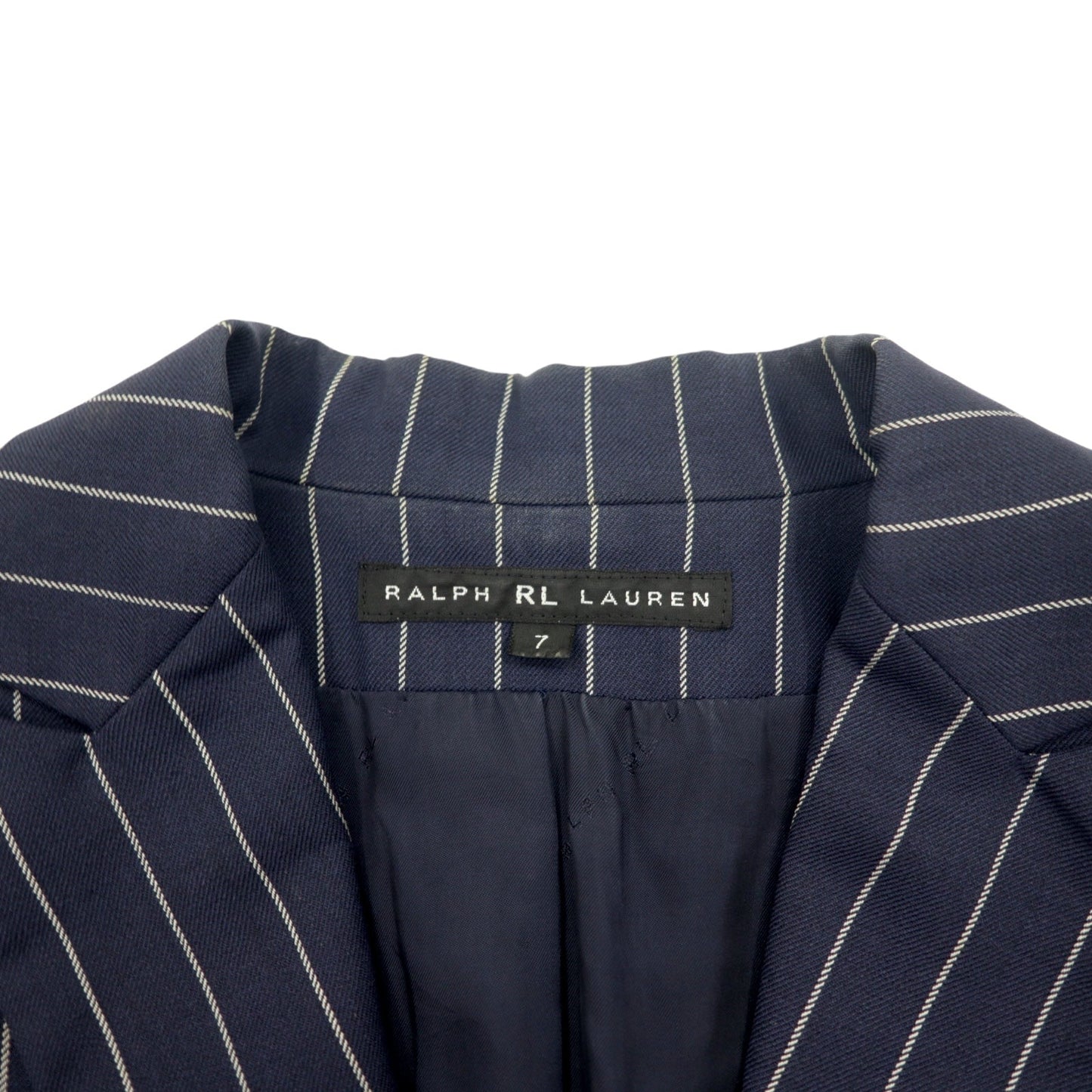 RALPH LAUREN 2B テーラードジャケット S ネイビー ウール ナイロン ストライプ ピークドラペル 日本製