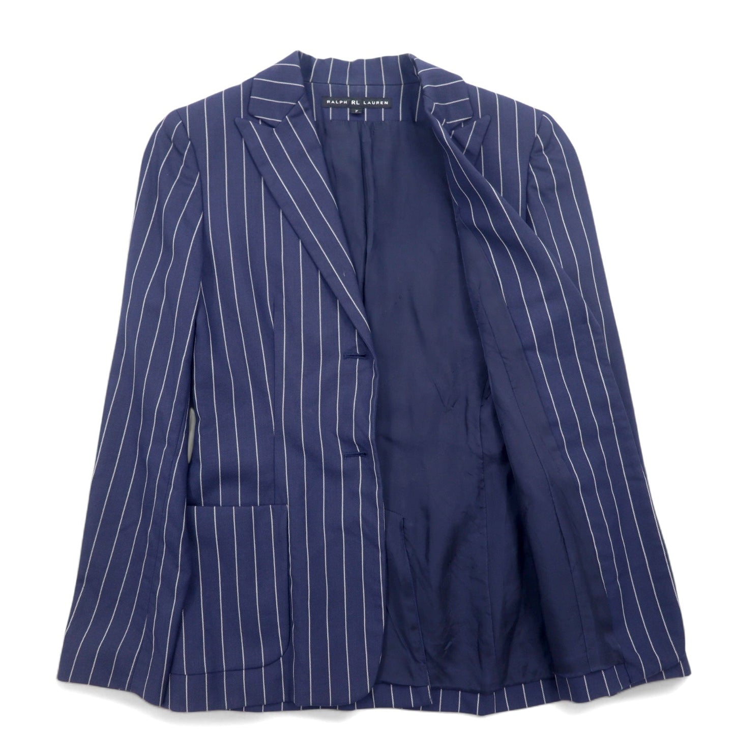 RALPH LAUREN 2B テーラードジャケット S ネイビー ウール ナイロン ストライプ ピークドラペル 日本製