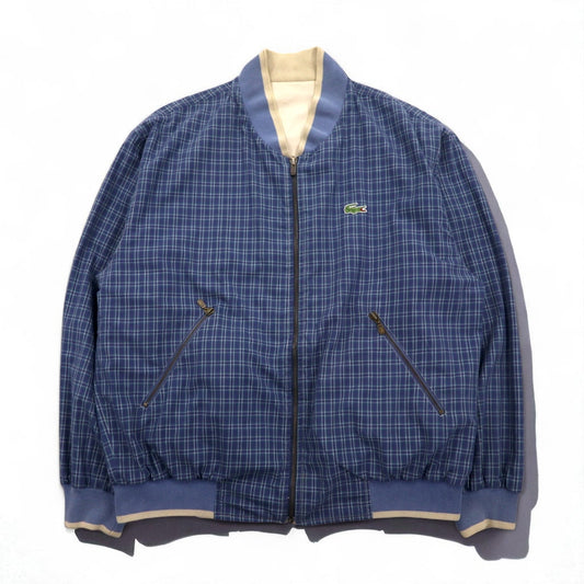 LACOSTE 80年代 リバーシブル スウィングトップ ハリントンジャケット XL ネイビー ベージュ チェック ワンポイントロゴ