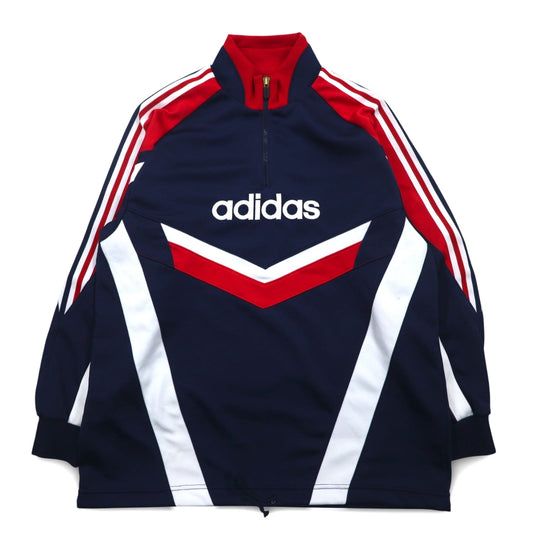 adidas 90年代 デサント社製 ハーフジップ トラックジャケット ジャージ L ネイビー ドローコード