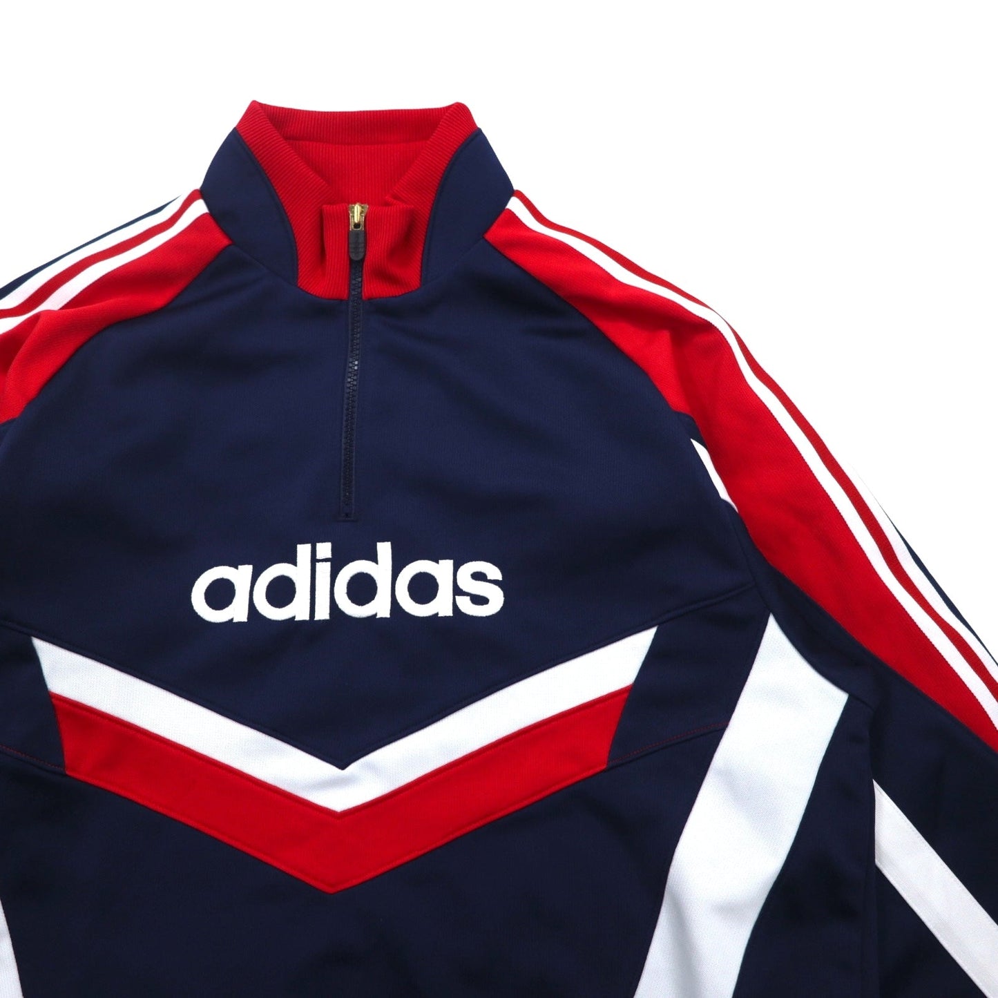adidas 90年代 デサント社製 ハーフジップ トラックジャケット ジャージ L ネイビー ドローコード