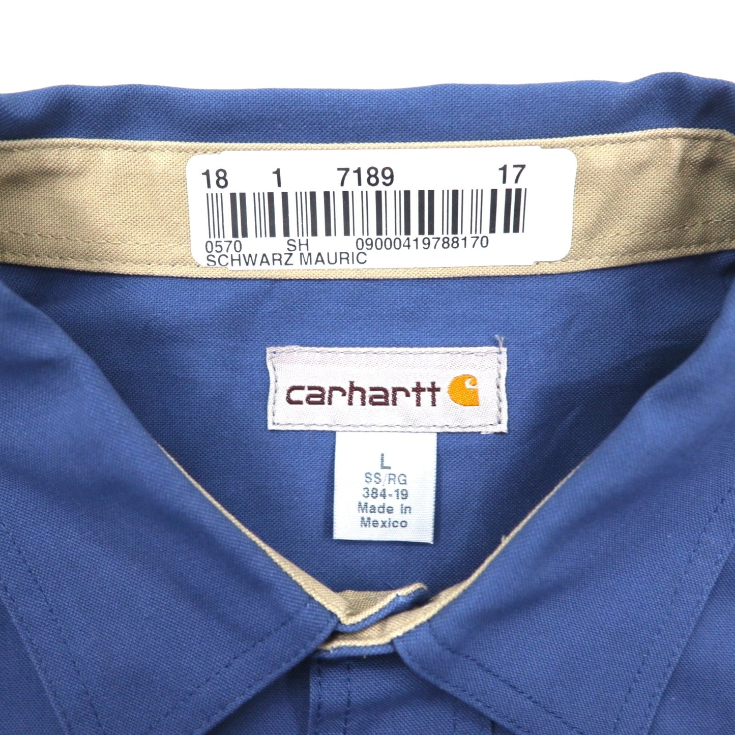 carhartt 半袖 ワークシャツ L ネイビー コットン 胸ポケット アメリカ企業 刺繍 TIMBER 384-19 メキシコ製