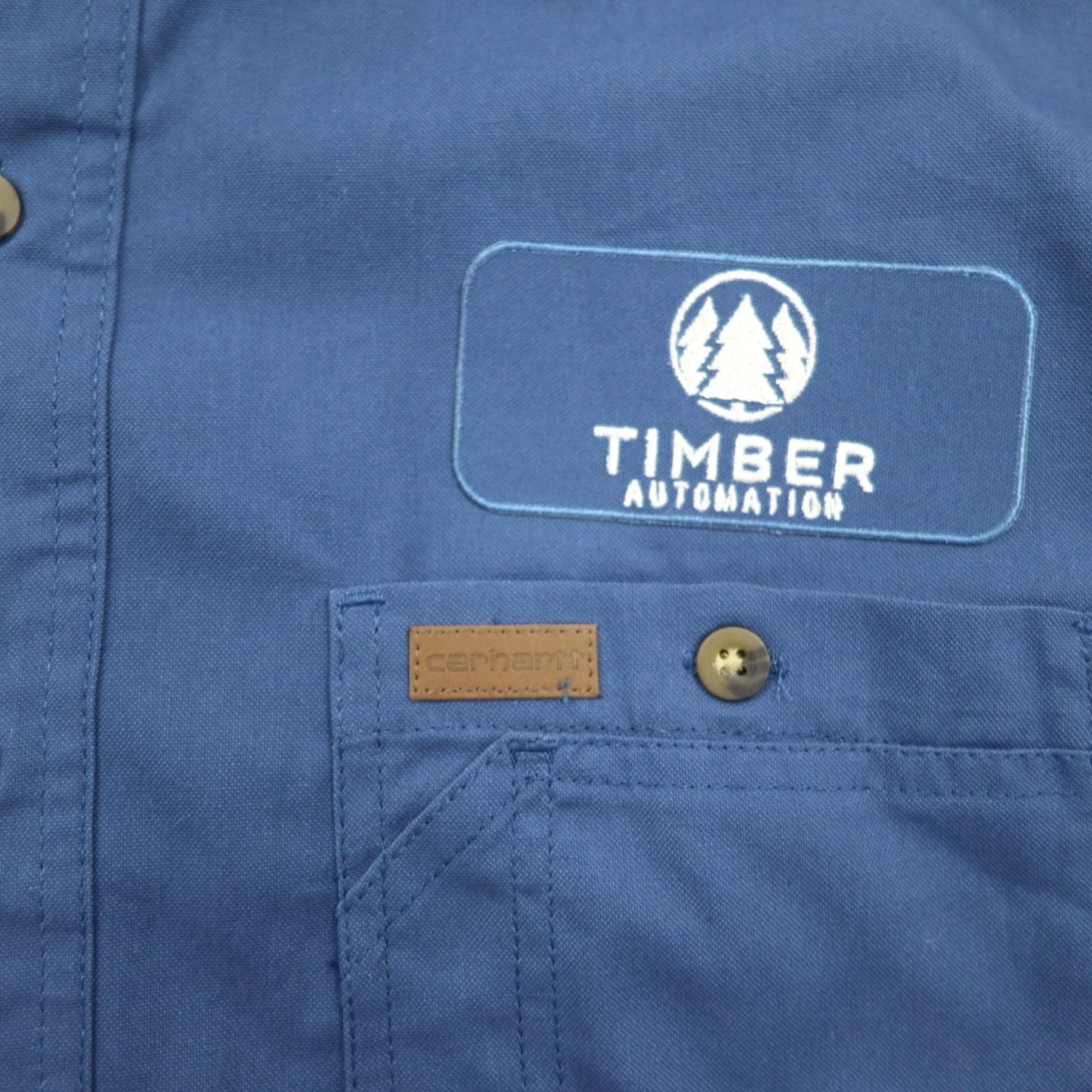 carhartt 半袖 ワークシャツ L ネイビー コットン 胸ポケット アメリカ企業 刺繍 TIMBER 384-19 メキシコ製