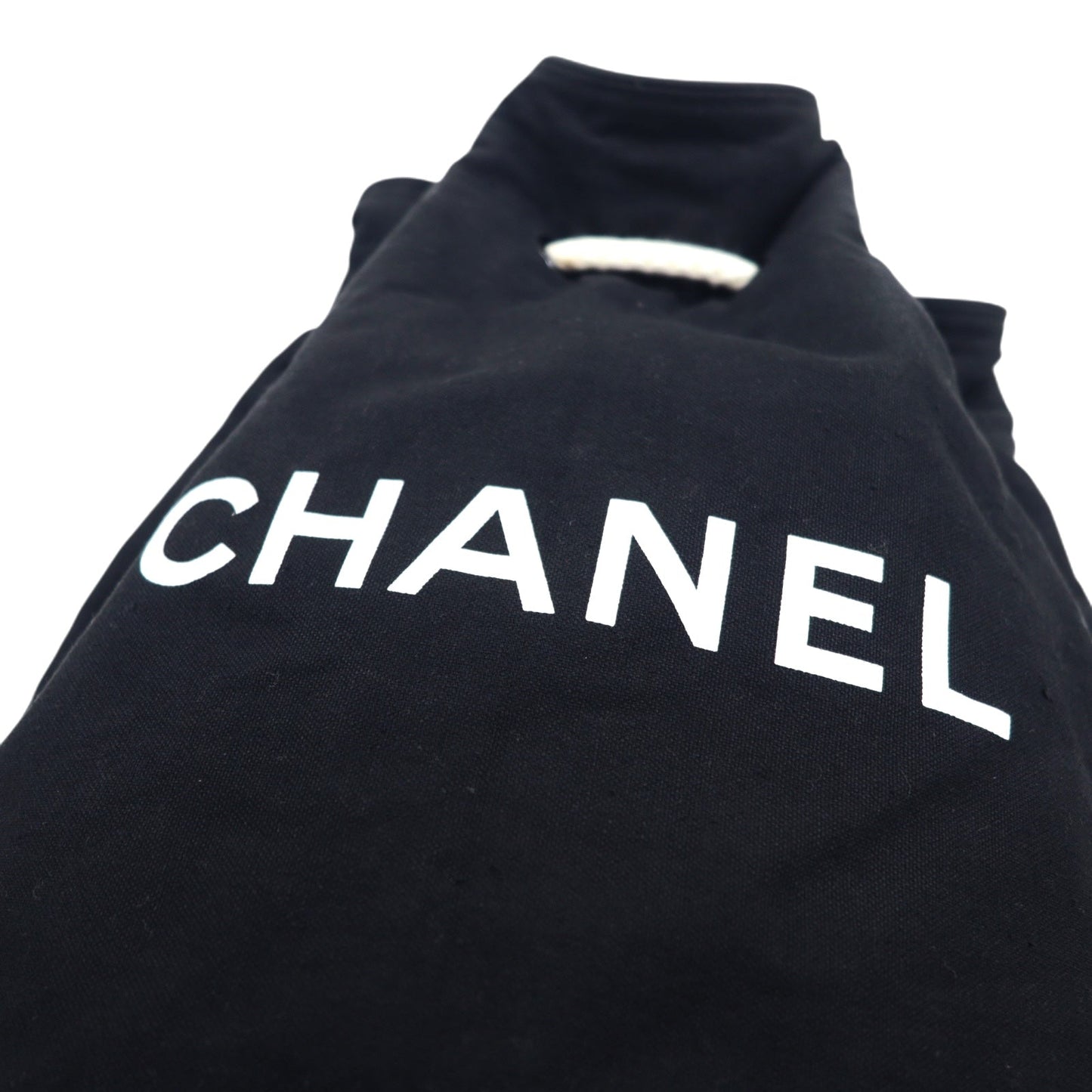 CHANEL 巾着 プールバッグ ワンショルダーバッグ ブラック キャンバス ロゴ プリント ノベルティー