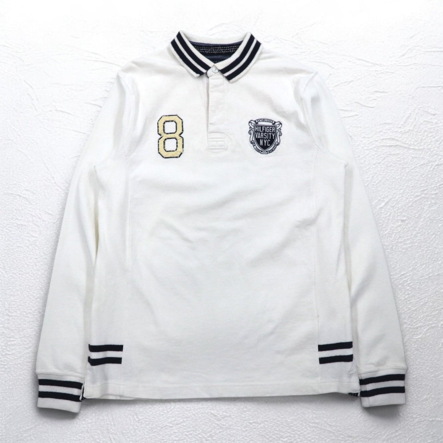 TOMMY HILFIGER リブライン ラガーシャツ L ホワイト コットン ナンバリング VINTAGE FIT