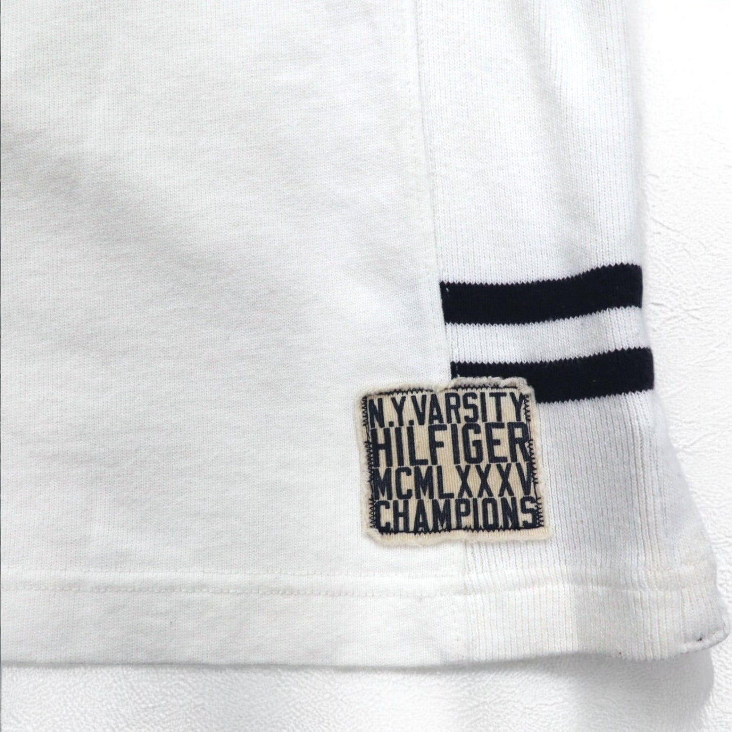 TOMMY HILFIGER リブライン ラガーシャツ L ホワイト コットン ナンバリング VINTAGE FIT