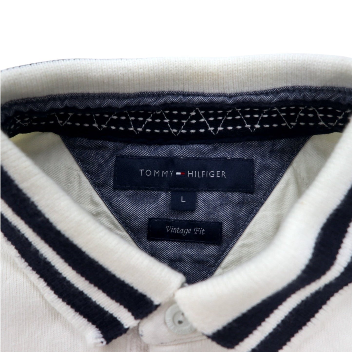 TOMMY HILFIGER リブライン ラガーシャツ L ホワイト コットン ナンバリング VINTAGE FIT