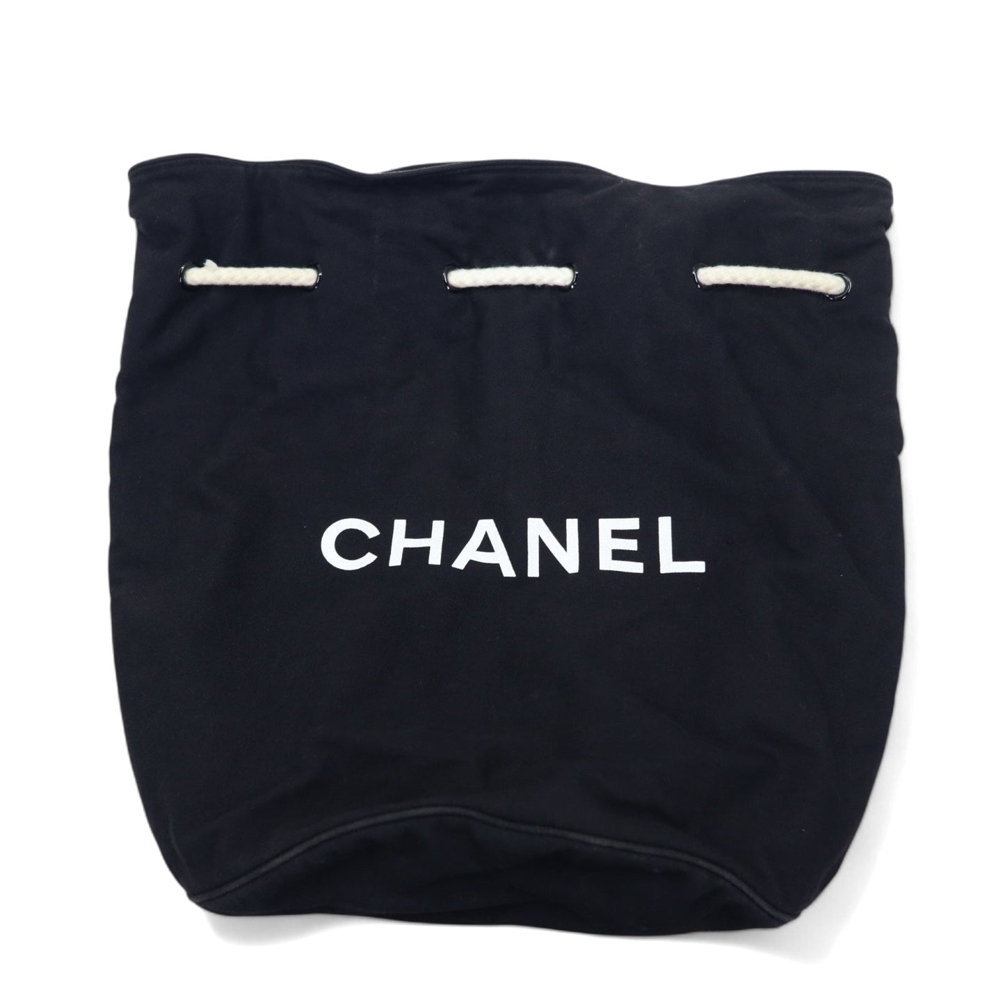 CHANEL 巾着 プールバッグ ワンショルダーバッグ ブラック キャンバス ロゴ プリント ノベルティー
