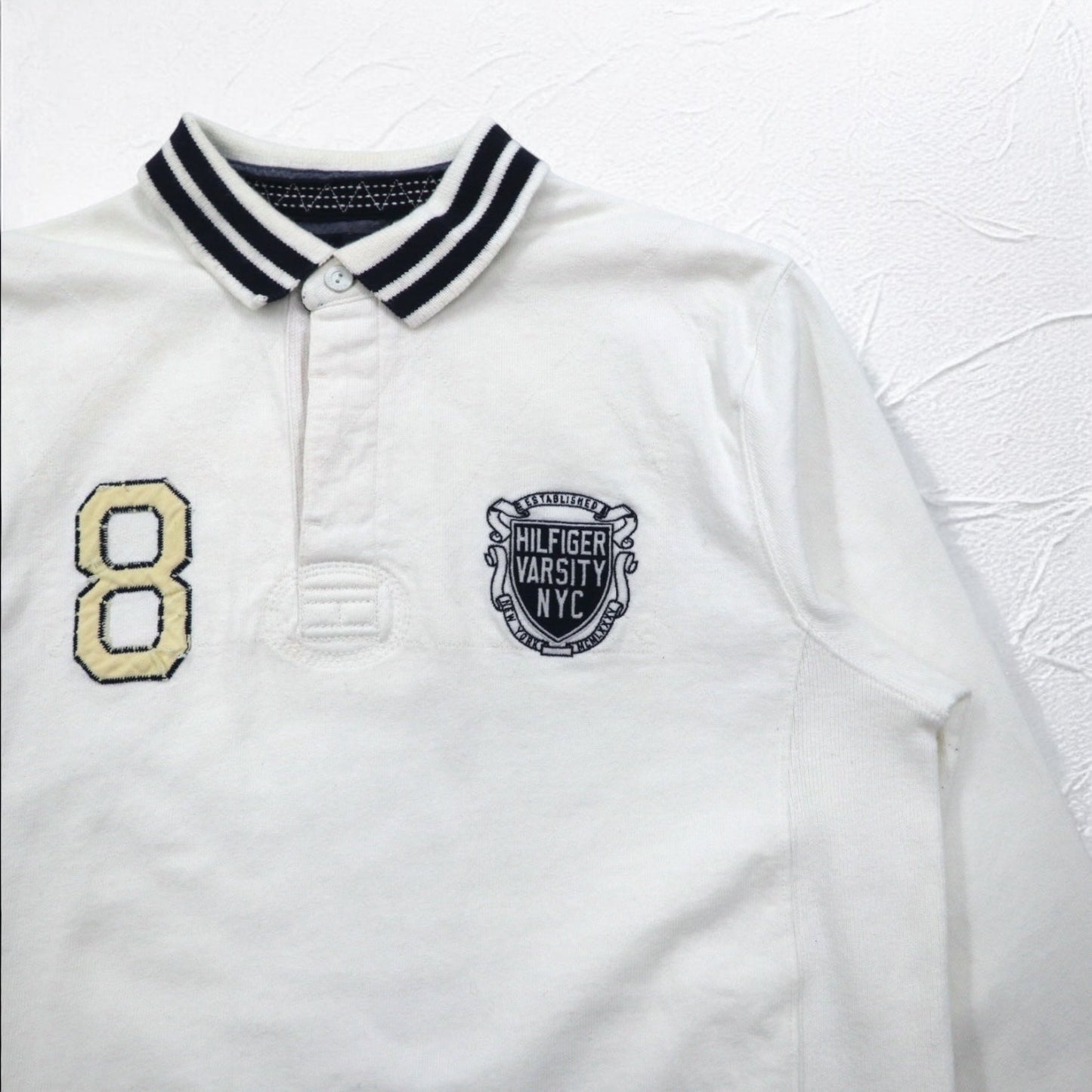 TOMMY HILFIGER リブライン ラガーシャツ L ホワイト コットン ナンバリング VINTAGE FIT