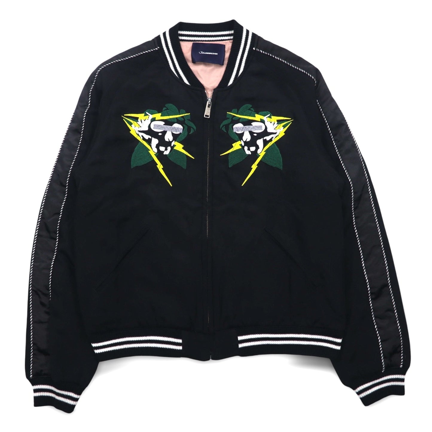 John UNDER COVER スカル刺繍 キルティング スカジャン M ブラック レーヨン JUQ4203 日本製