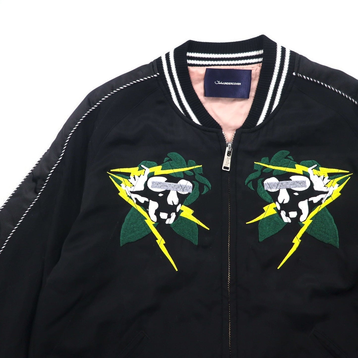 John UNDER COVER スカル刺繍 キルティング スカジャン M ブラック レーヨン JUQ4203 日本製