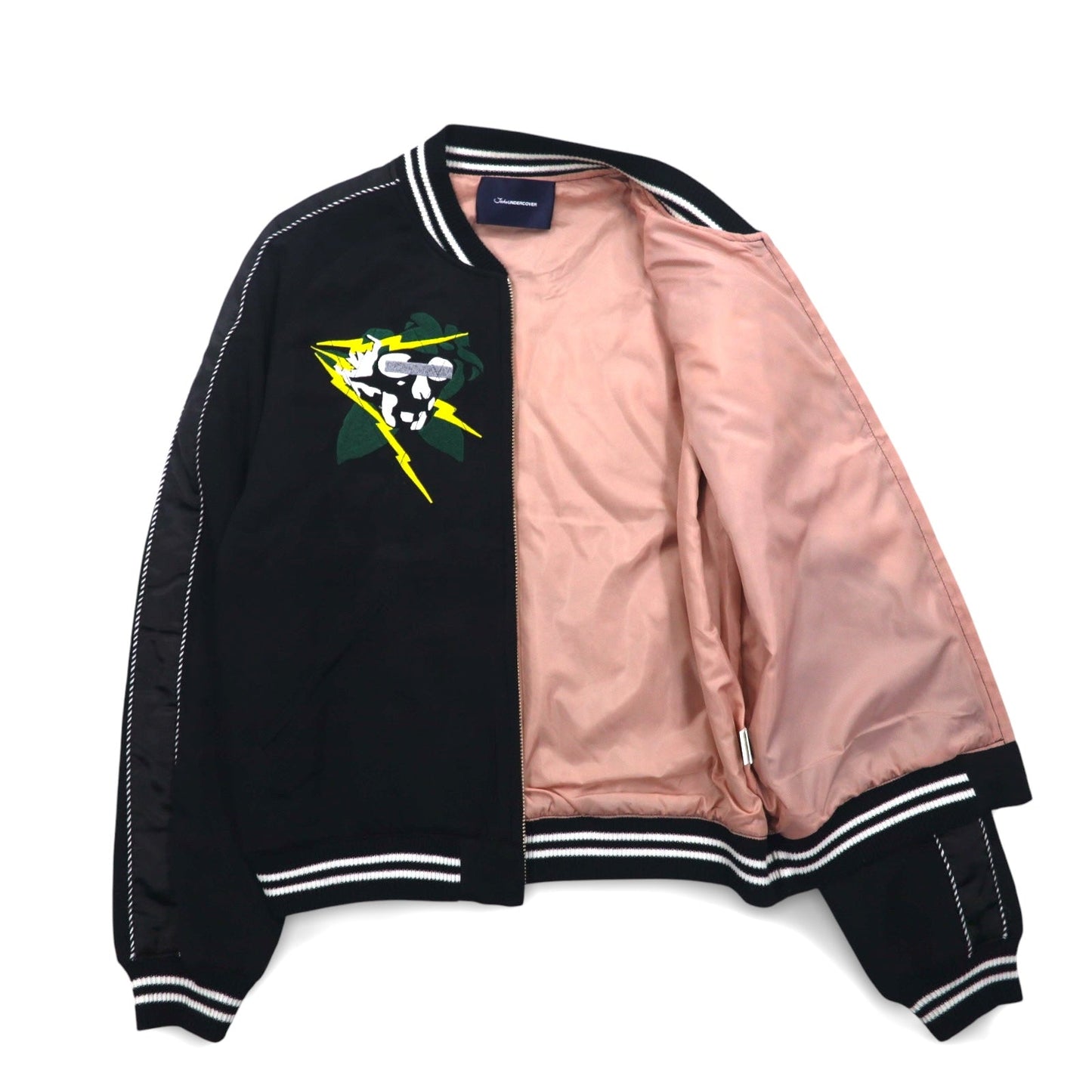 John UNDER COVER スカル刺繍 キルティング スカジャン M ブラック レーヨン JUQ4203 日本製