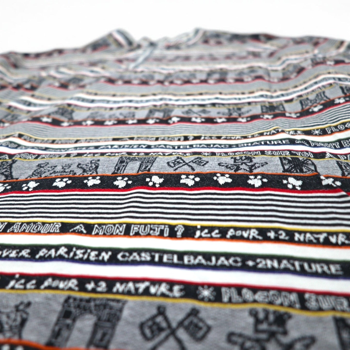 CASTELBAJAC +2 NATURE 90年代 ハーフジップ ロングスリーブシャツ ロンT XXL グレー コットン 総柄日本製