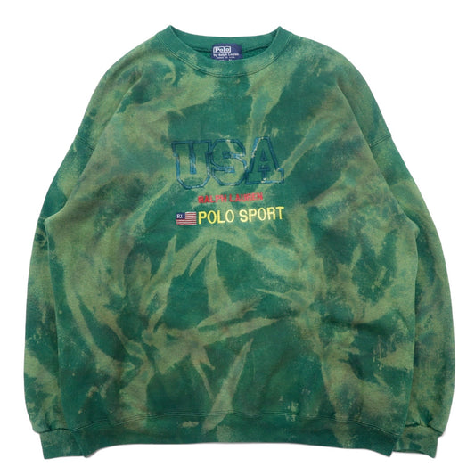 Polo by Ralph Lauren 90年代 USA製 タイダイ スウェット XL グリーン コットン 星条旗 POLO SPORT 刺繍