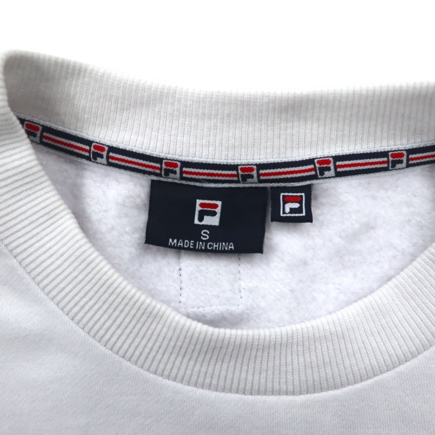 FILA オーバーサイズ ロゴプリント スウェット S ホワイト ネイビー コットン 裏起毛