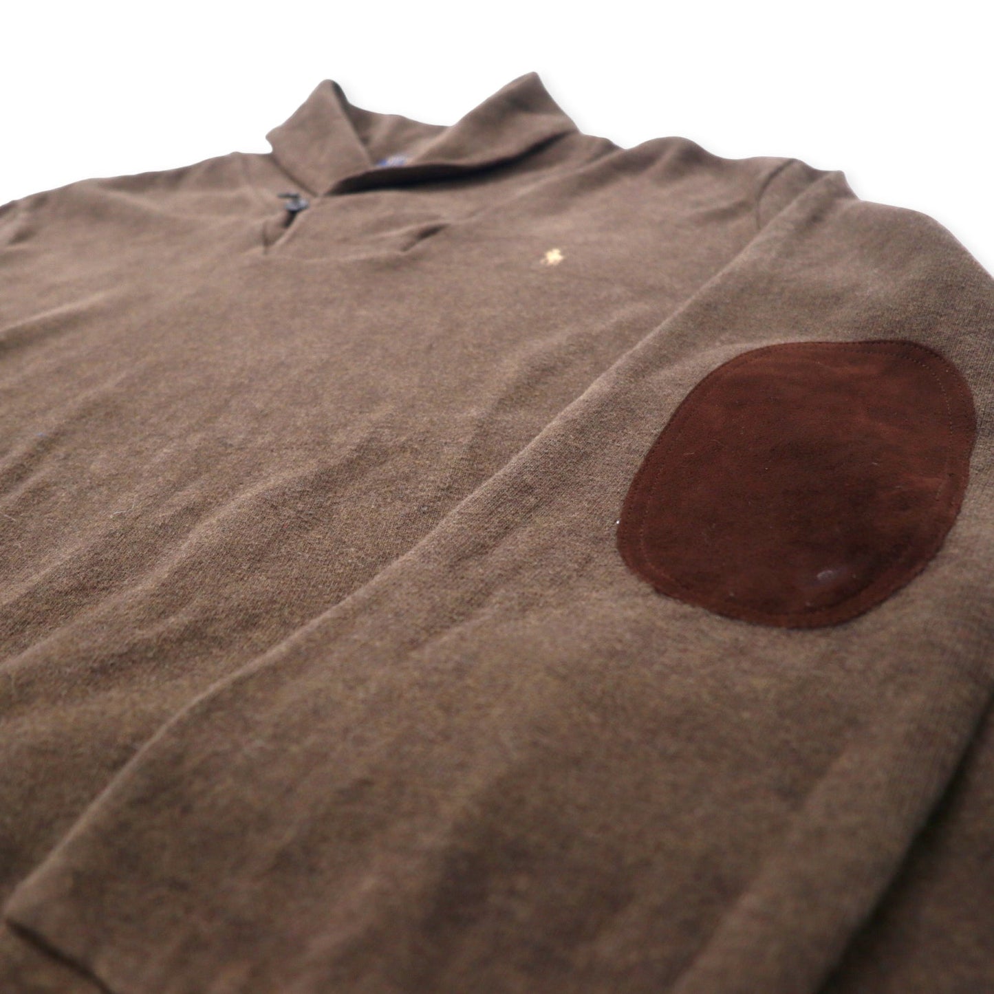 POLO RALPH LAUREN ショールカラー ニット セーター XXL ブラウン コットン エルボーパッチ スモールポニー刺繍 ビッグサイズ