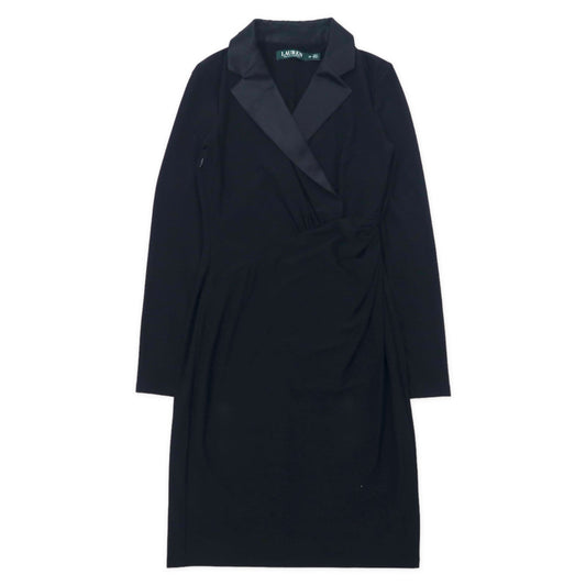 LAUREN RALPH LAUREN カシュクールワンピース ドレス 2P ブラック ポリエステル シルク ストレッチ