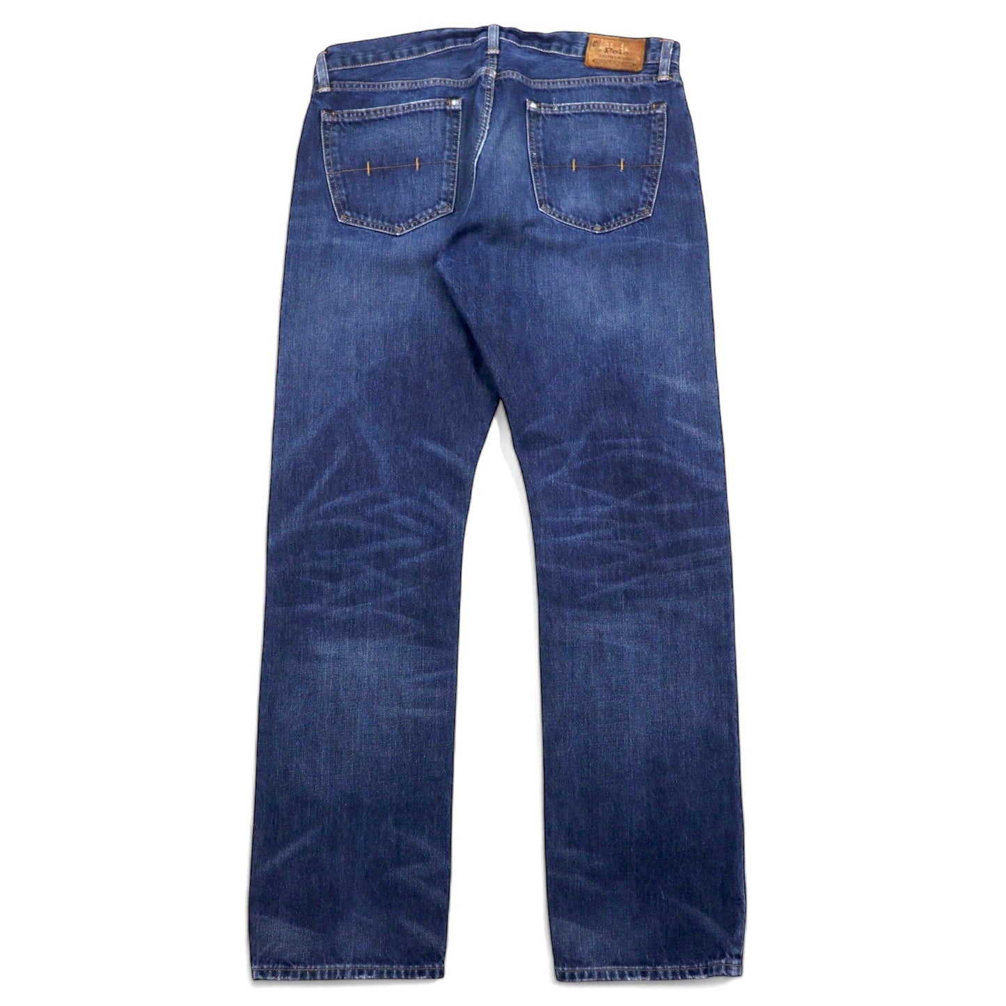 POLO RALPH LAUREN デニムパンツ 34 ブルー コットン レザーパッチ ジッパーフライ RL ロゴ 刺繍 メキシコ製