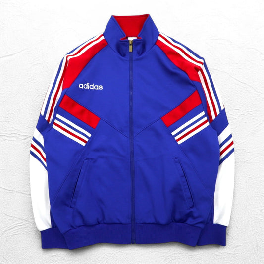 adidas 90年代 デサント社製 トラックジャケット ジャージ L ブルー トリコロール 3ストライプ 日本製