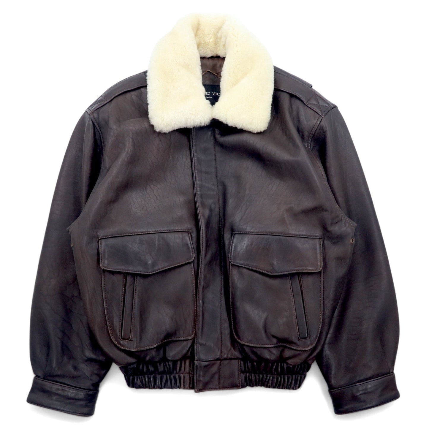 G-1 レザー フライトジャケット 中綿 ボンバージャケット L ブラウン 羊革 ラムレザー 襟ボア着脱可 BONNEZ VOUS