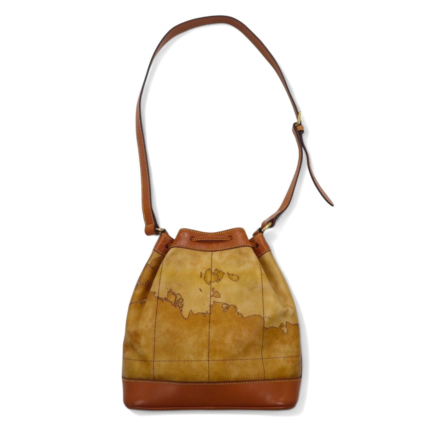 PRIMA CLASSE イタリア製 巾着 ショルダーバッグ ベージュ PVC レザー 世界地図