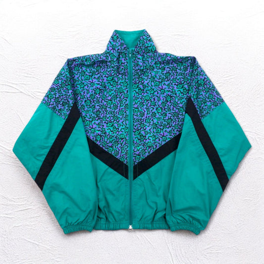 Vintage 90s IPFU Track Jacket トレーニングジャケット トラックジャケット M グリーン 総柄 ナイロン