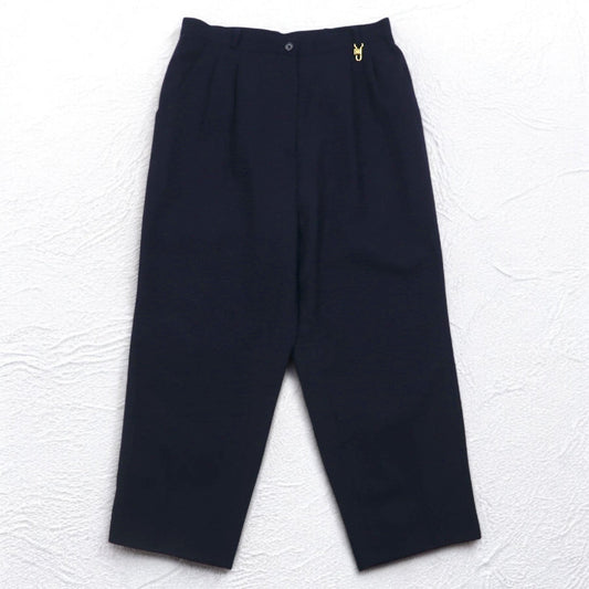 DAKS カシミヤ混 オールド タック イージー スラックスパンツ M ネイビー ウール 日本製