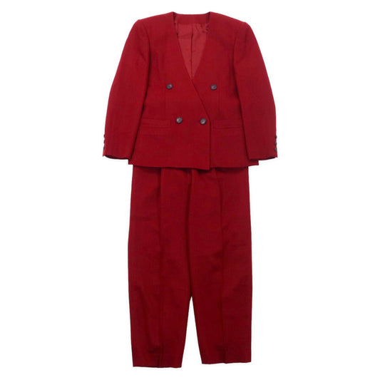 Vintage Retro Suit ノーカラージャケット レトロ スーツ セットアップ 9 ボルドー ウール 日本製