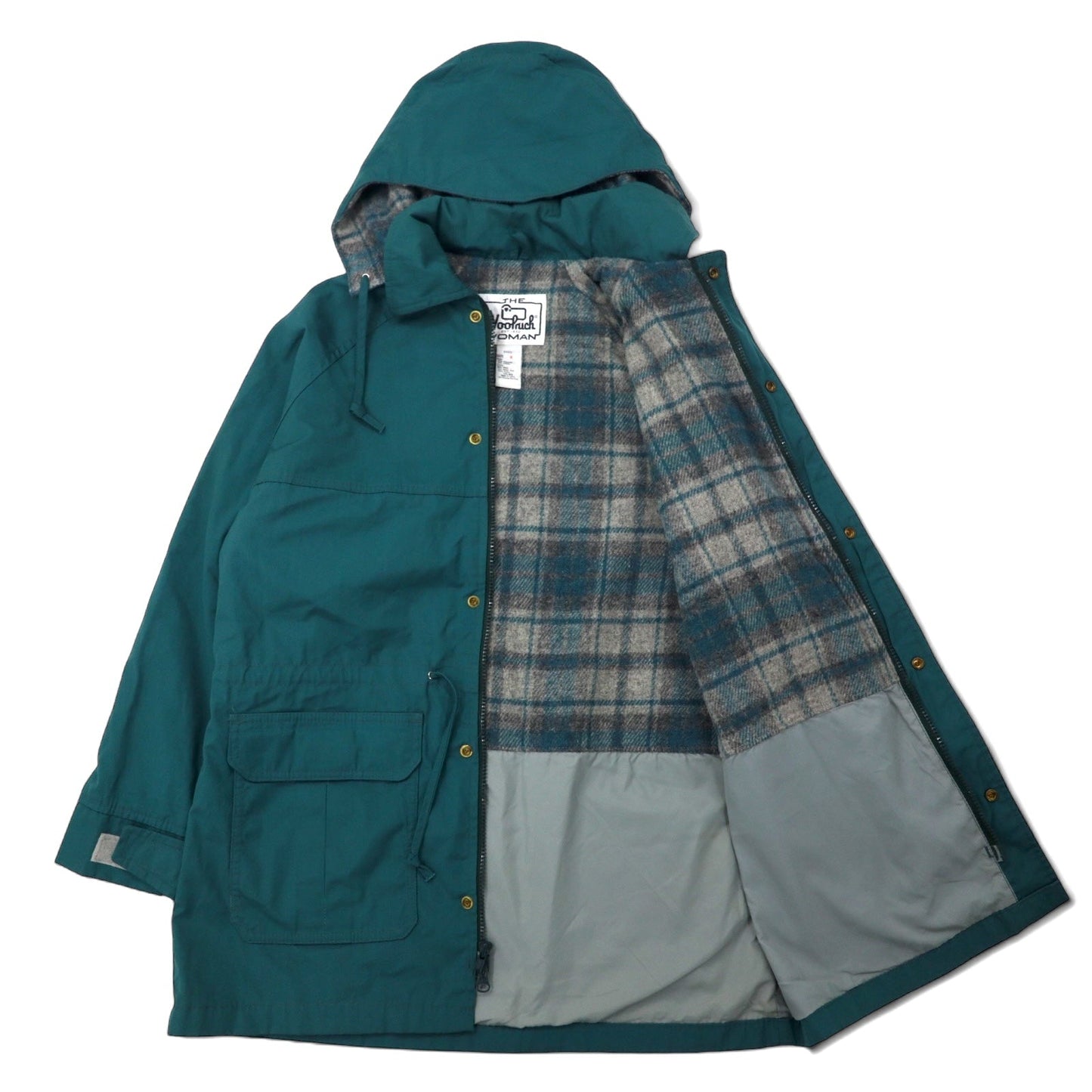 Woolrich USA製 70年代 マウンテンパーカー M グリーン ポリエステル 65/35クロス ブランケットライナー フード着脱式 ドローコード 白タグ