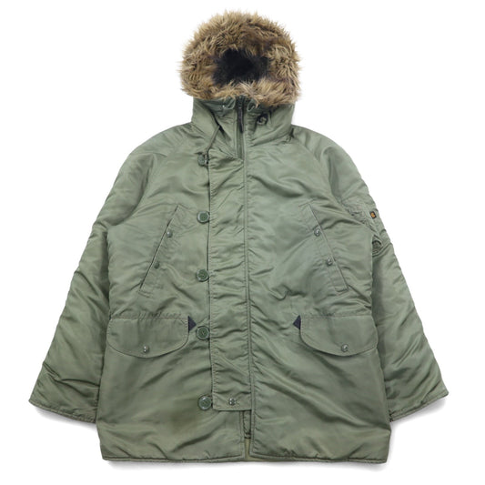 ALPHA INDUSTRIES INC N-3B フライトジャケット M カーキ ポリエステル ドローコード ファー着脱可能 MIL-J-6279