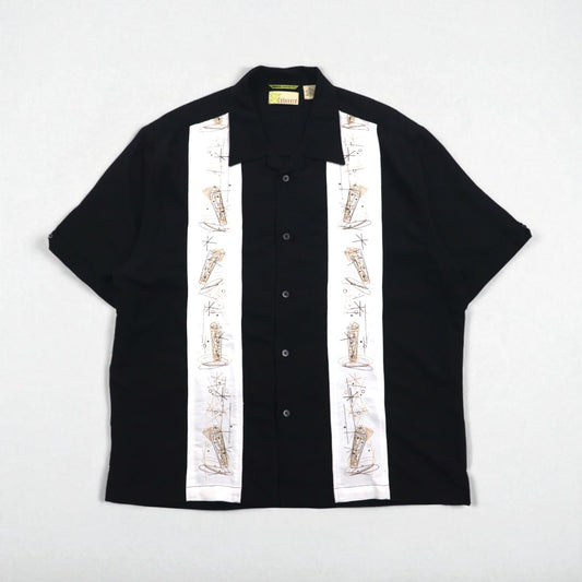 90年代 Cubavera オープンカラー キューバシャツ XL ブラック レーヨン ボックス ラインデザイン 開襟 HERITAGE FIT 刺子 刺繍