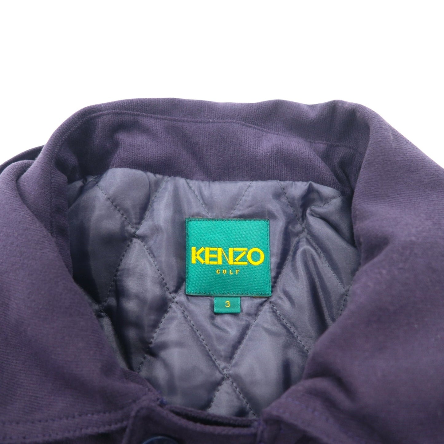 KENZO GOLF 90年代 フーデッド ステンカラーコート オーバージャケット L パープル ポリエステル ロゴ刺繍