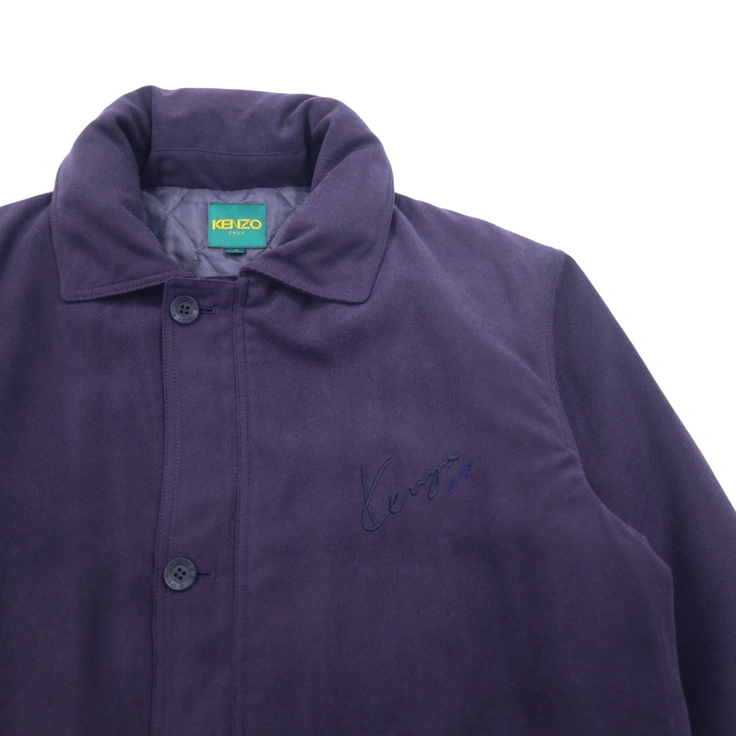 KENZO GOLF 90年代 フーデッド ステンカラーコート オーバージャケット L パープル ポリエステル ロゴ刺繍